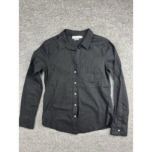 Velvet Shirt Womens Small Black Button Down Long Sleeve Pocket Top Lightweight